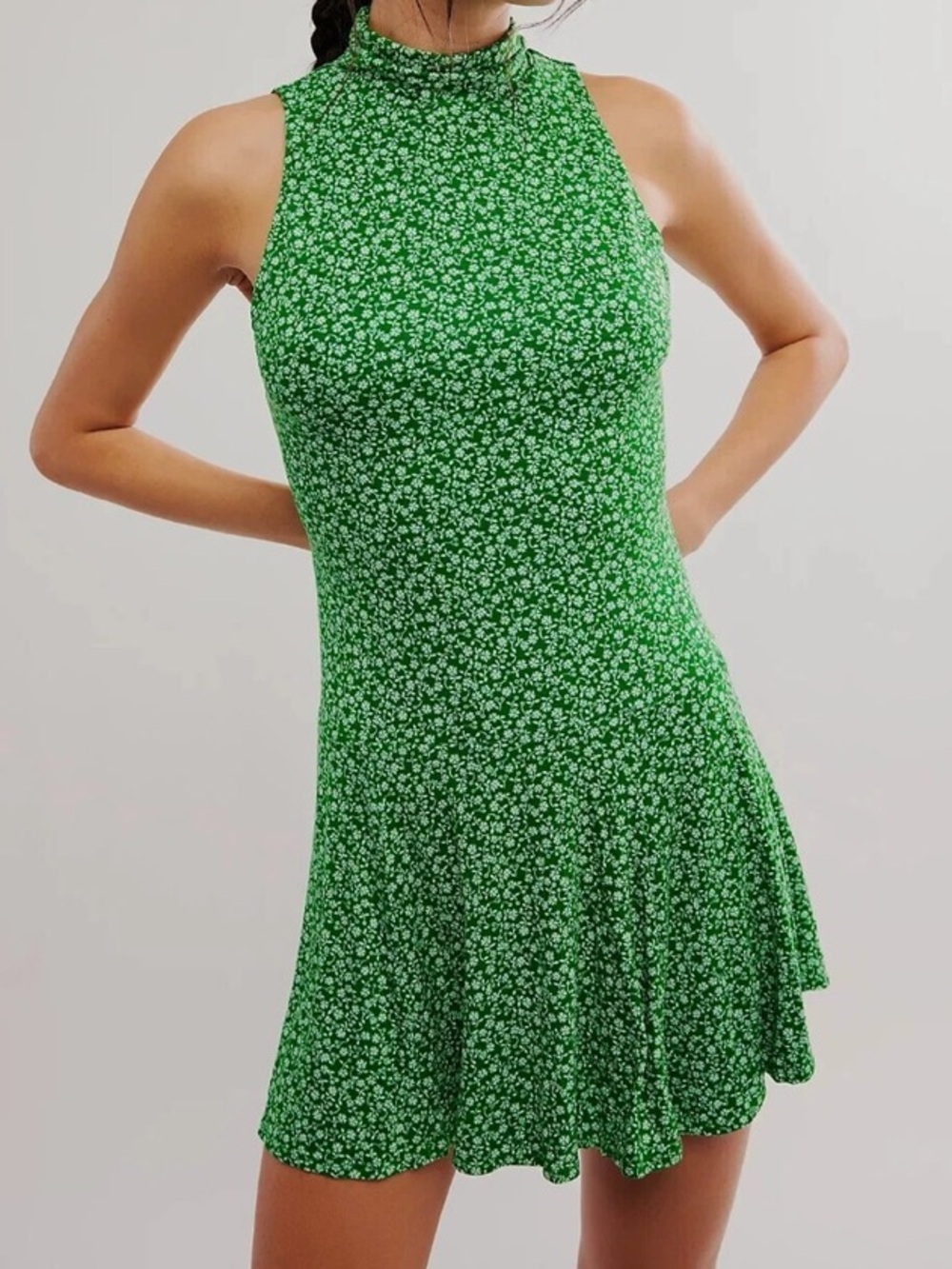Free People Green Floral Sleeveless Mini Dress - small